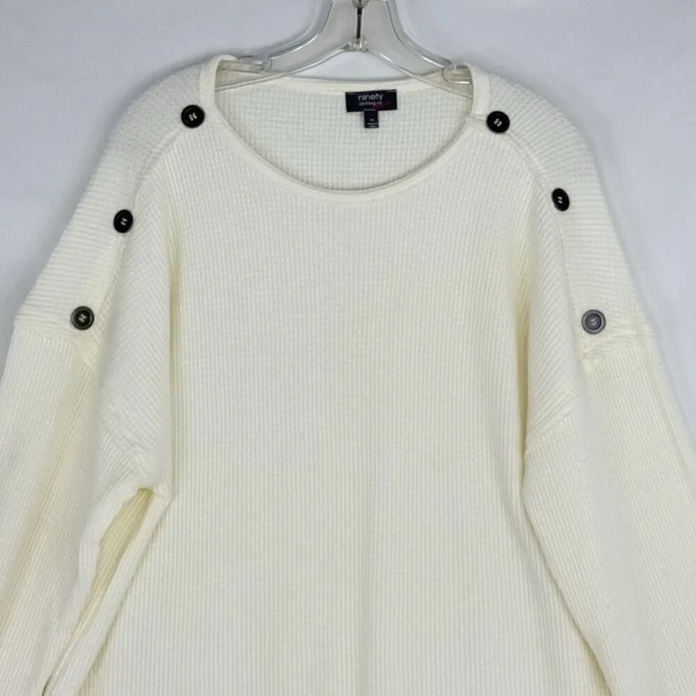 Ninety Clothing Co XL Ivory Knit Sweater Relaxed With Button Accents